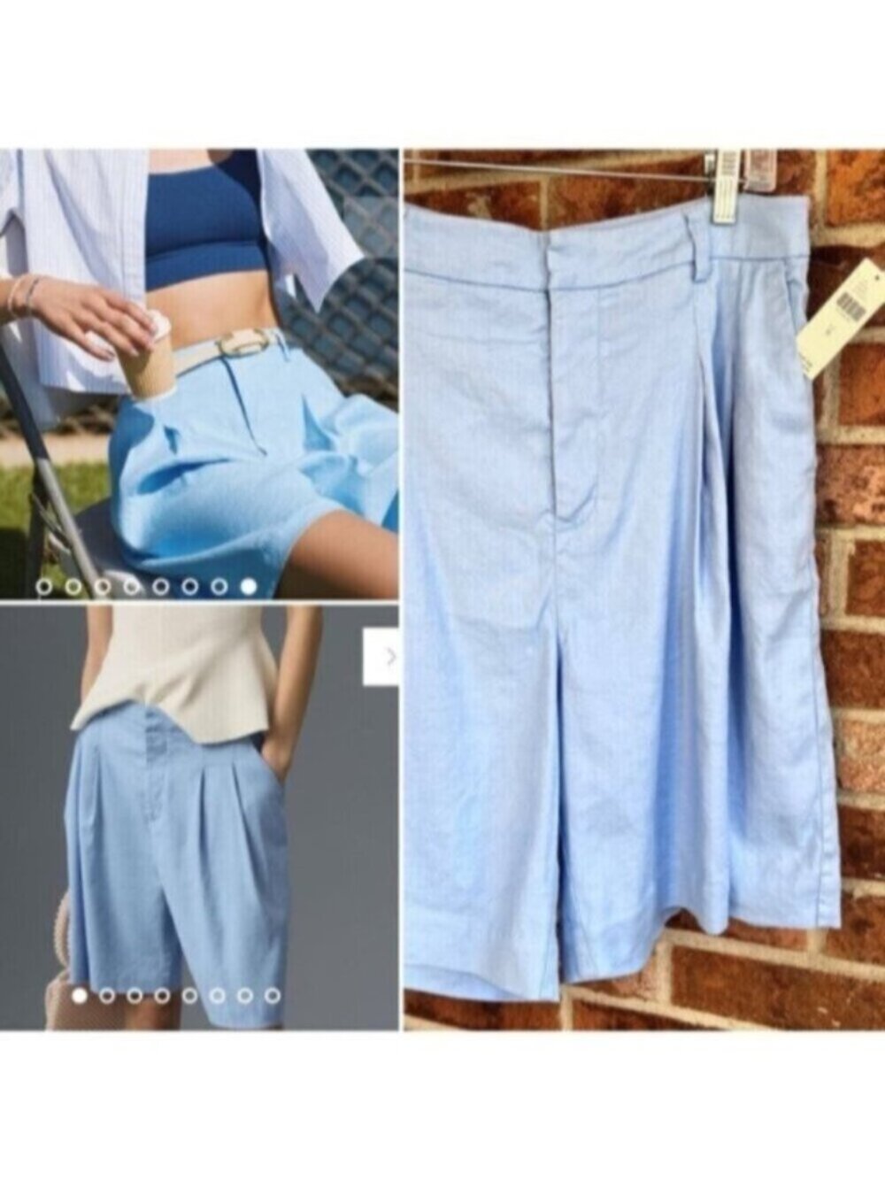 Anthropologie New Maeve Avery Pleated Trouser Shorts Linen Blend Light Blue